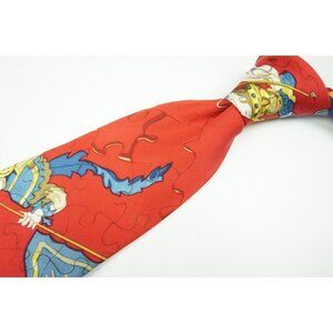 Hermes Bright Multicolor Puzzle Print Silk Scarf Tie Made in France